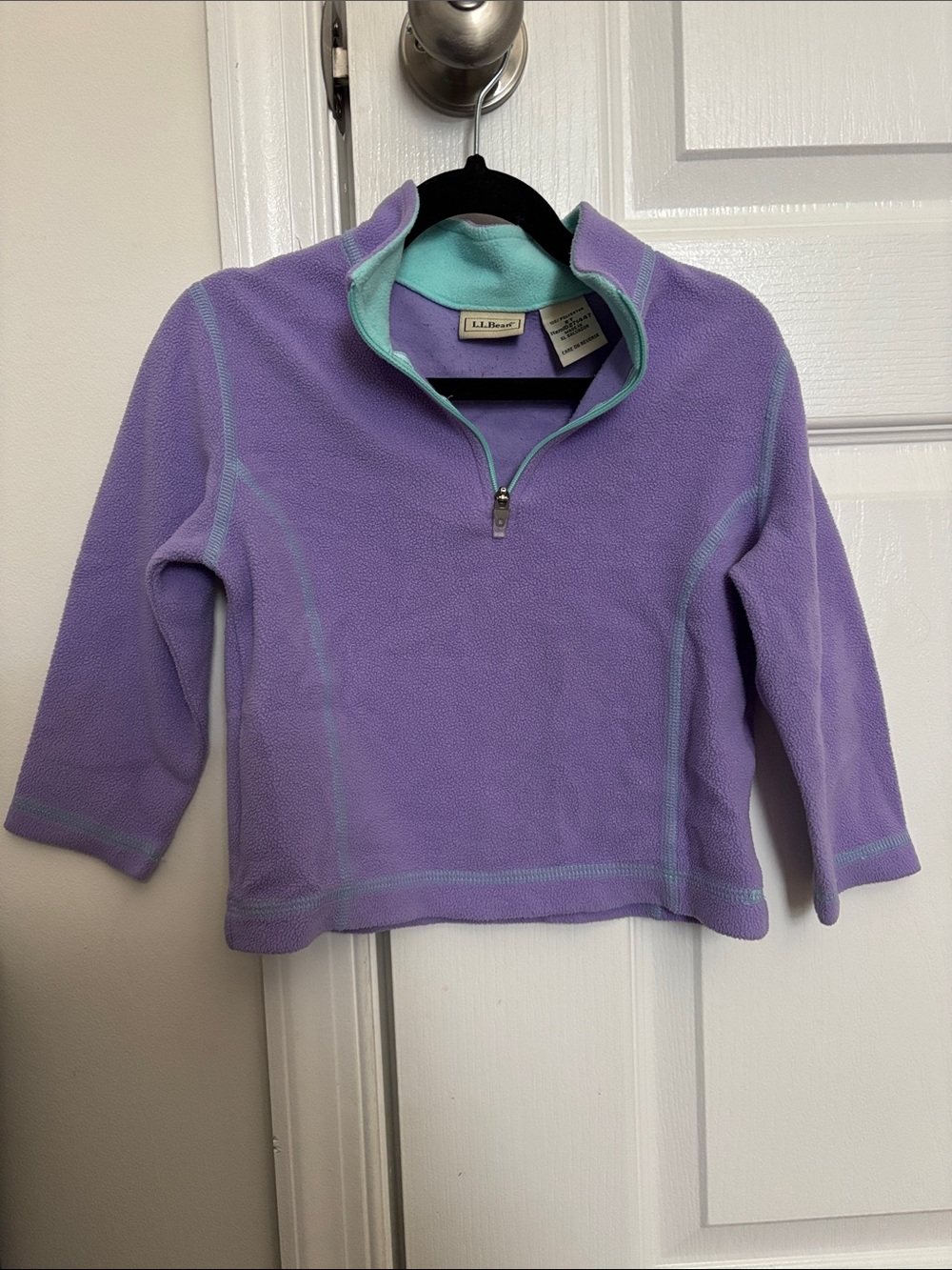 L.L. Bean Lavender Kids' Half-Zip Fleece with Mint Trim